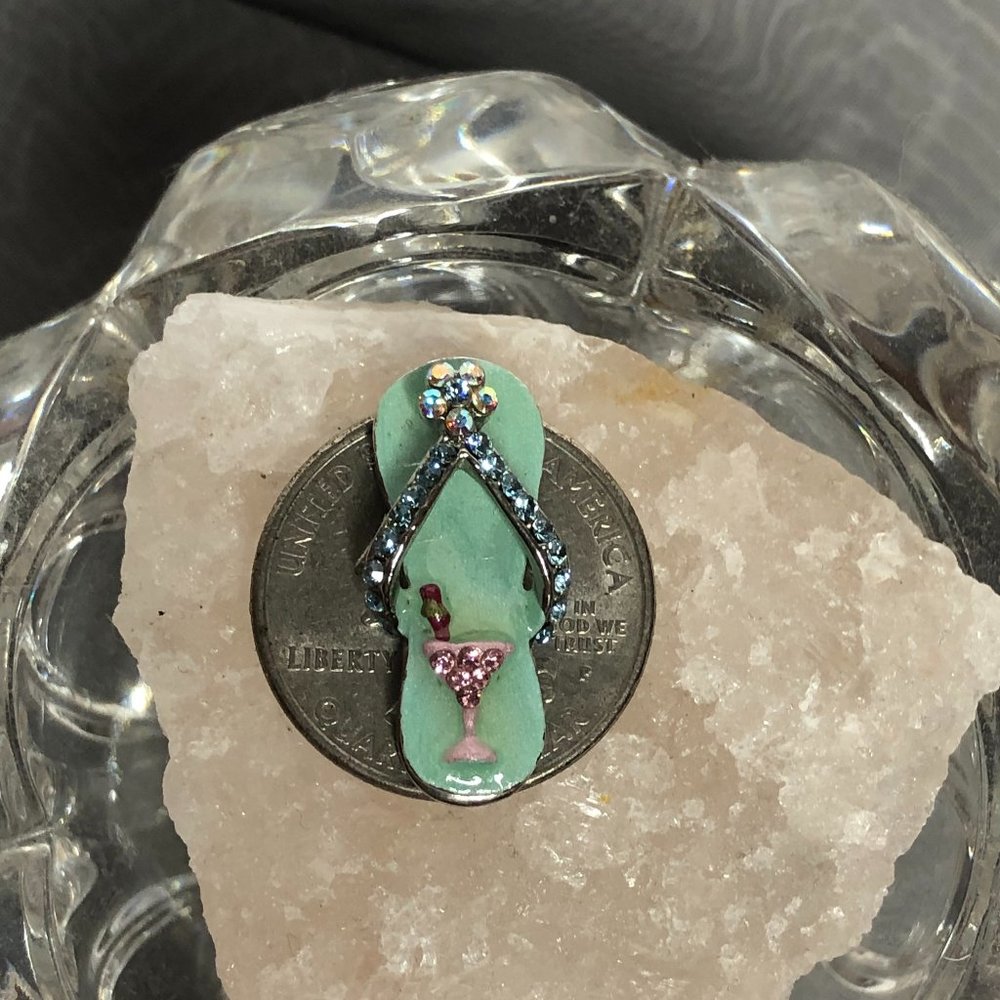 Hawaiian Jeweled Martini Flip Flop Pendant / Charm Island Vibes Sparkly Glam